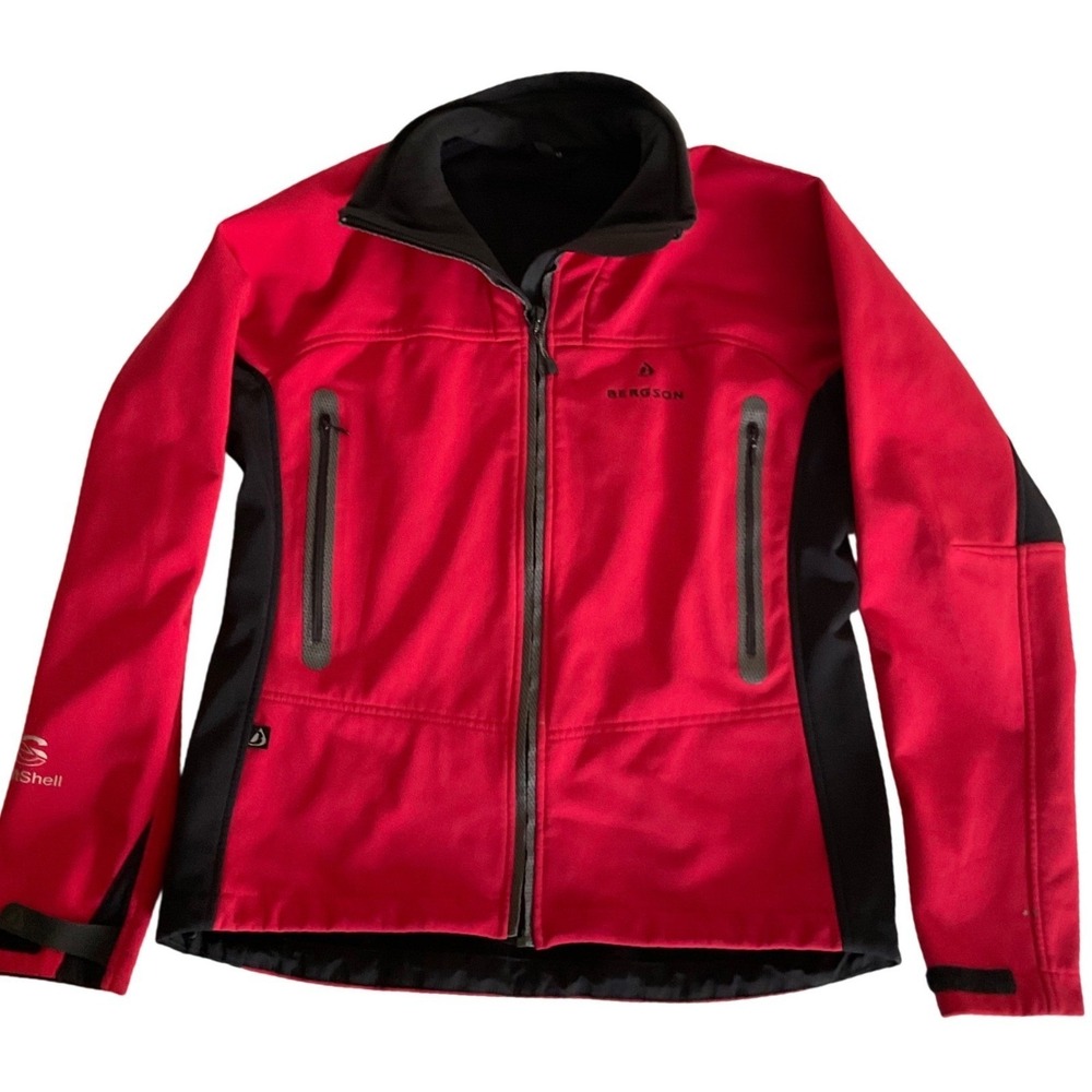 Bergson SoftShell Jacket Womens Medium Red Black Waterproof Windproof Hiking